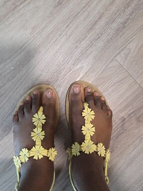 Yellow Floral T-Strap Sandals for Women